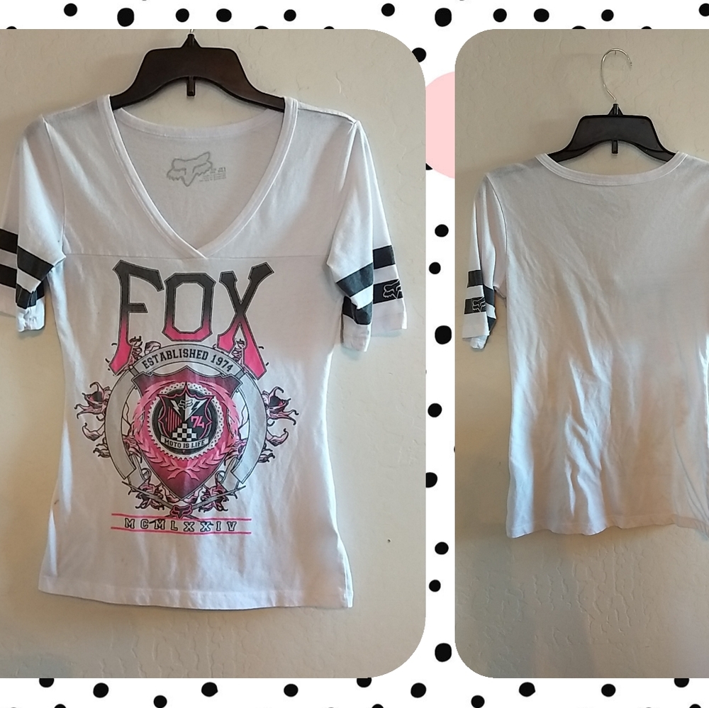 Ladies white Fox ½ sleeve shirt